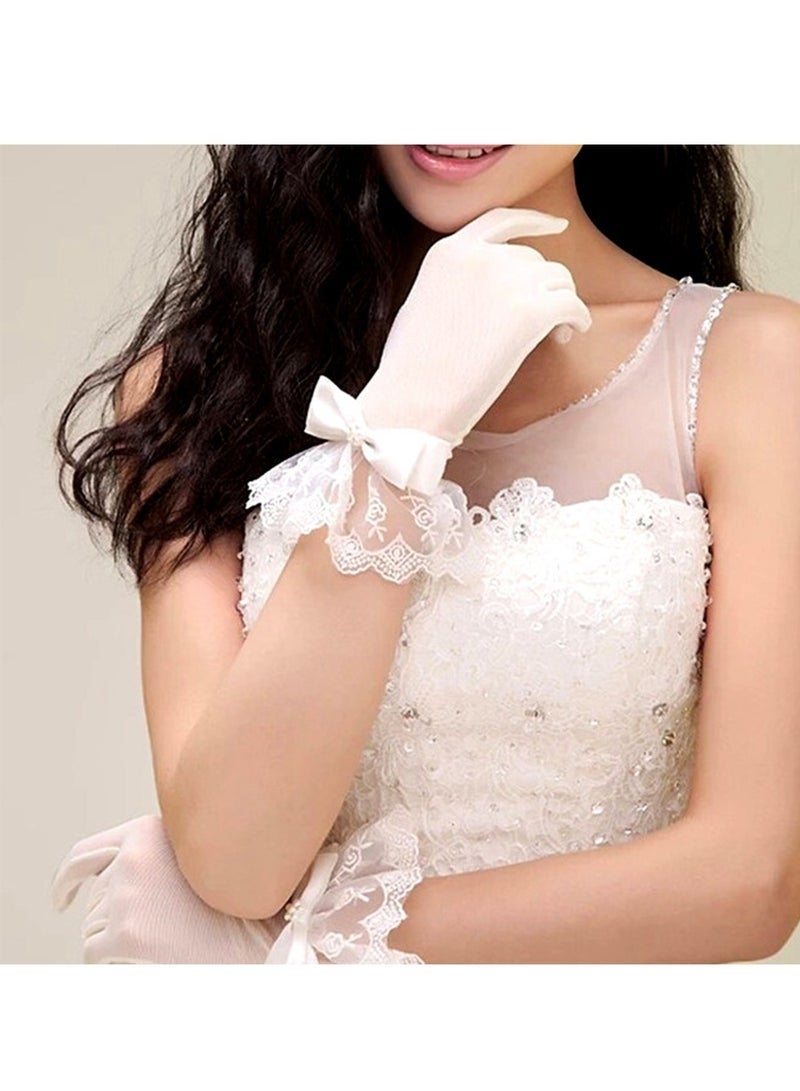 Women's Bridal Floral Short Lace Gloves, Women Wrist Length Gloves for Wedding Party - Image 5